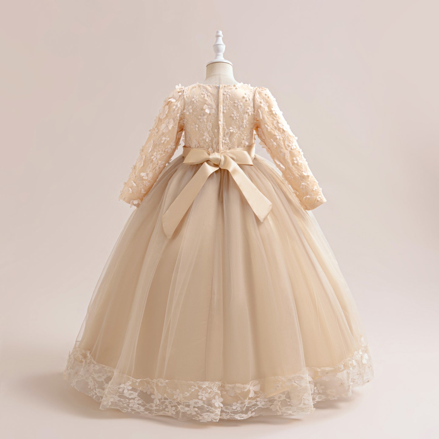 Cute Girls' Maxi A-line Lace Flower Party Dress – Princess Long Sleeve Gown for Special Occasions