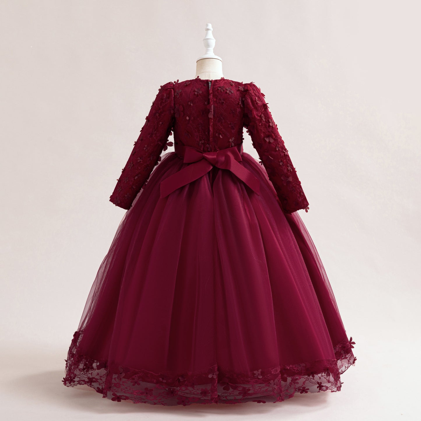 Cute Girls' Maxi A-line Lace Flower Party Dress – Princess Long Sleeve Gown for Special Occasions