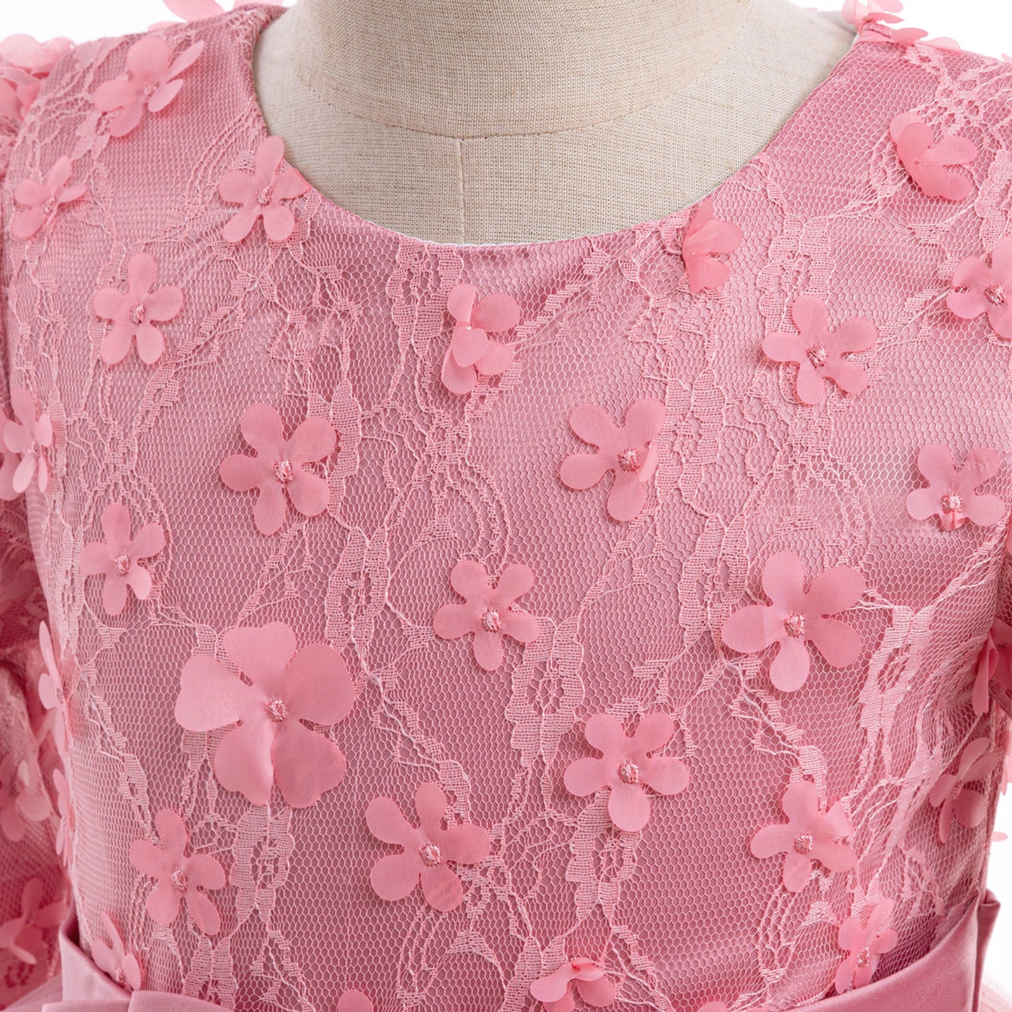 Cute Girls' Maxi A-line Lace Flower Party Dress – Princess Long Sleeve Gown for Special Occasions
