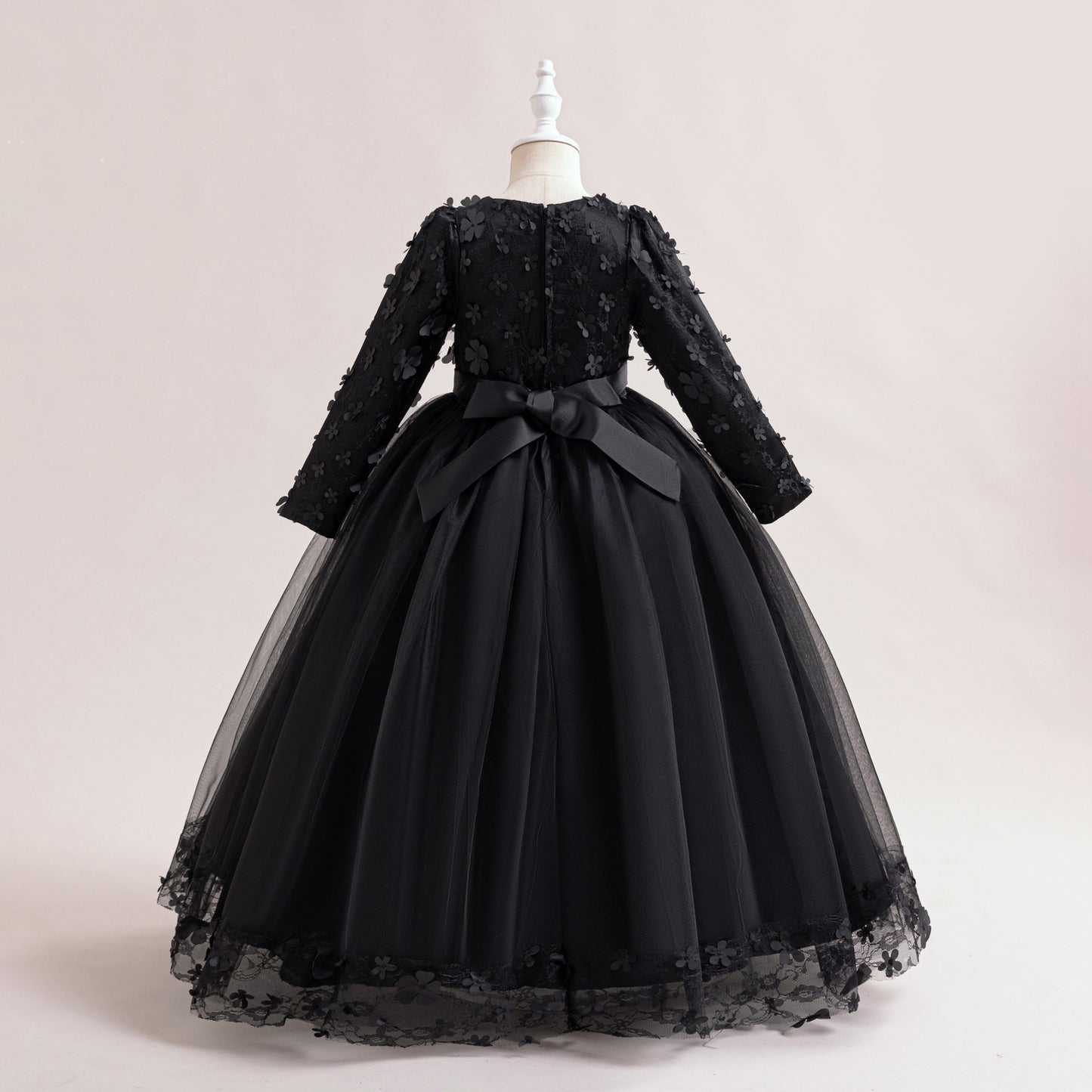 Cute Girls' Maxi A-line Lace Flower Party Dress – Princess Long Sleeve Gown for Special Occasions