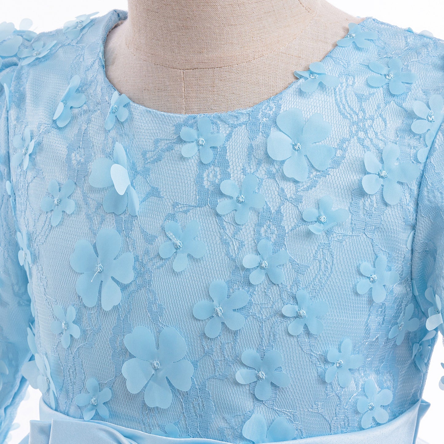 Cute Girls' Maxi A-line Lace Flower Party Dress – Princess Long Sleeve Gown for Special Occasions