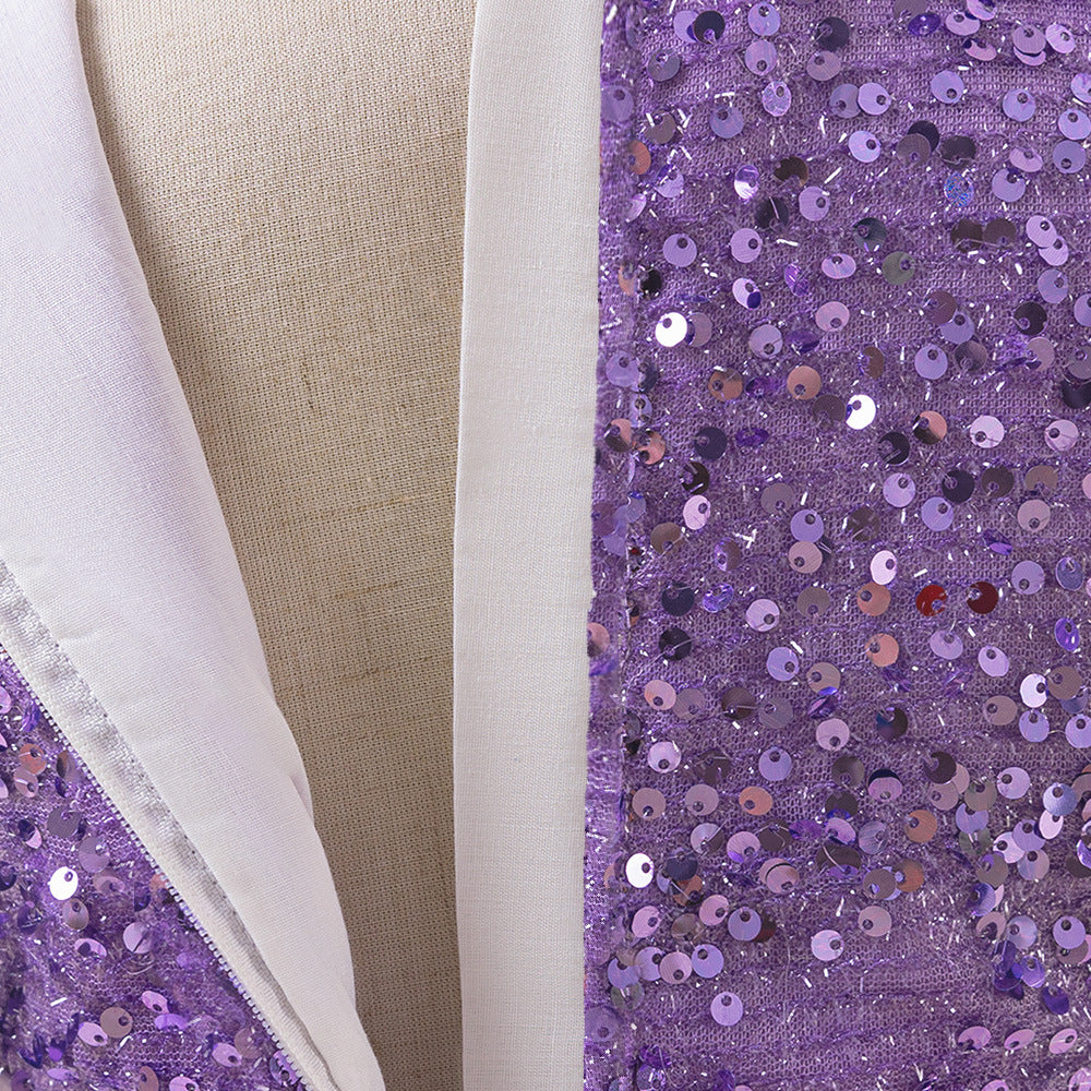 Cute A-Line Sequin Maxi Dress for Girls with Puff Sleeves & Bowknot
