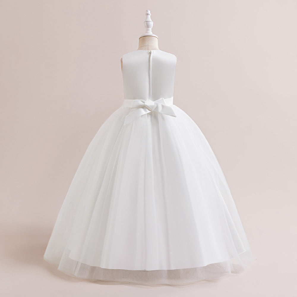 Cute Girls' White A-Line Maxi Dress for Weddings, Parties & Formal Events