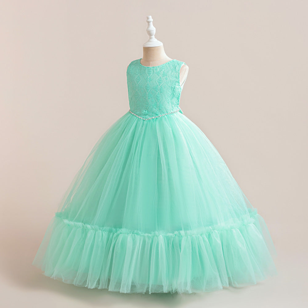 Girls' Tulle and Lace Maxi Dress with Sequins – Princess Party & Wedding Gown (Ages 5-12)
