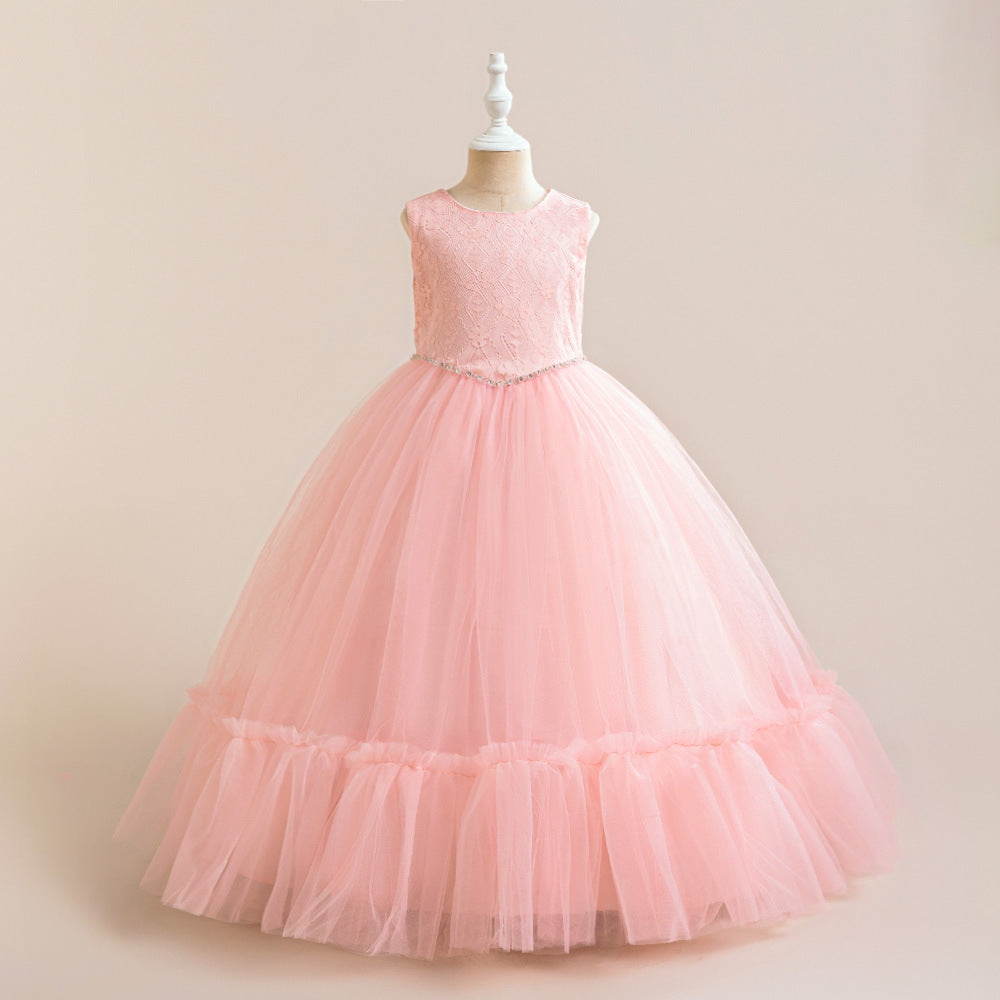Girls' Tulle and Lace Maxi Dress with Sequins – Princess Party & Wedding Gown (Ages 5-12)