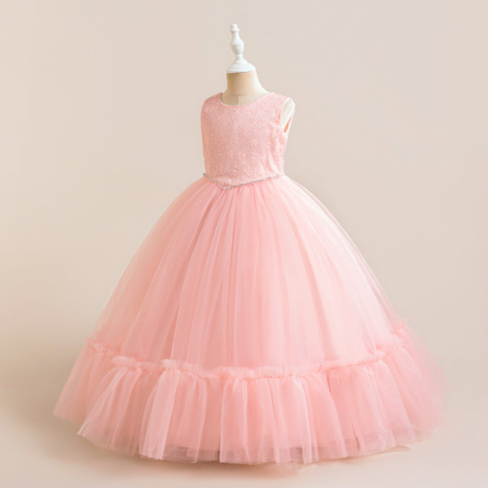 Girls' Tulle and Lace Maxi Dress with Sequins – Princess Party & Wedding Gown (Ages 5-12)