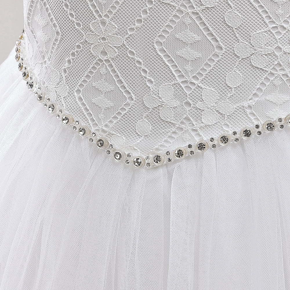 Girls' Tulle and Lace Maxi Dress with Sequins – Princess Party & Wedding Gown (Ages 5-12)