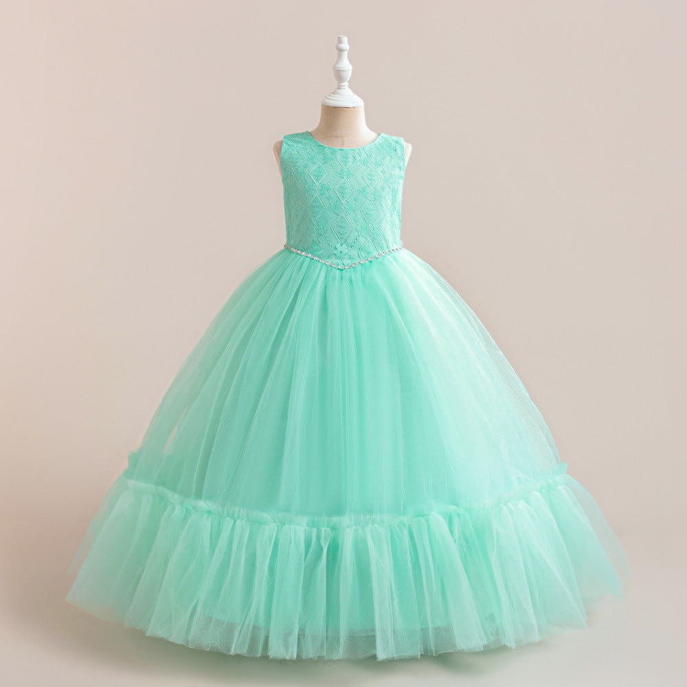 Girls' Tulle and Lace Maxi Dress with Sequins – Princess Party & Wedding Gown (Ages 5-12)