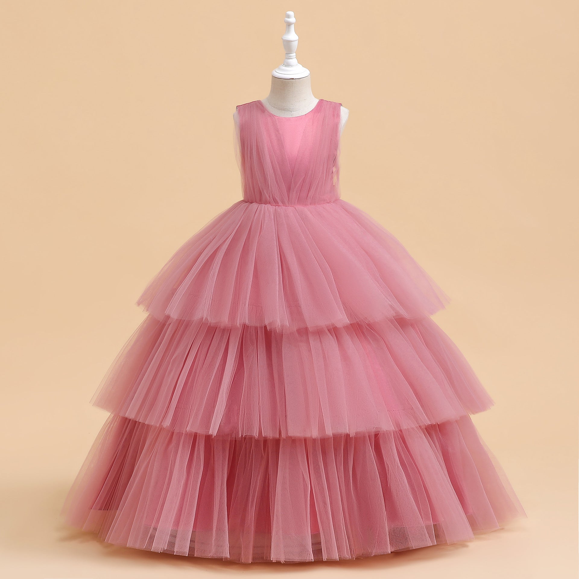 Frocklet Cute A-Line Tulle Maxi Dress for Girls - Tiered Princess Party Gown 8