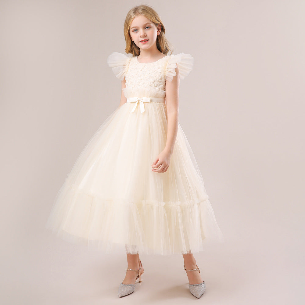 Girls' Tea-Length Tulle Princess Dress for Parties, Weddings & Photoshoots