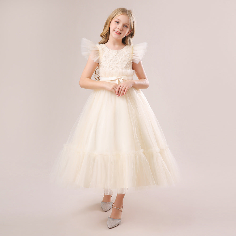 Girls' Tea-Length Tulle Princess Dress for Parties, Weddings & Photoshoots