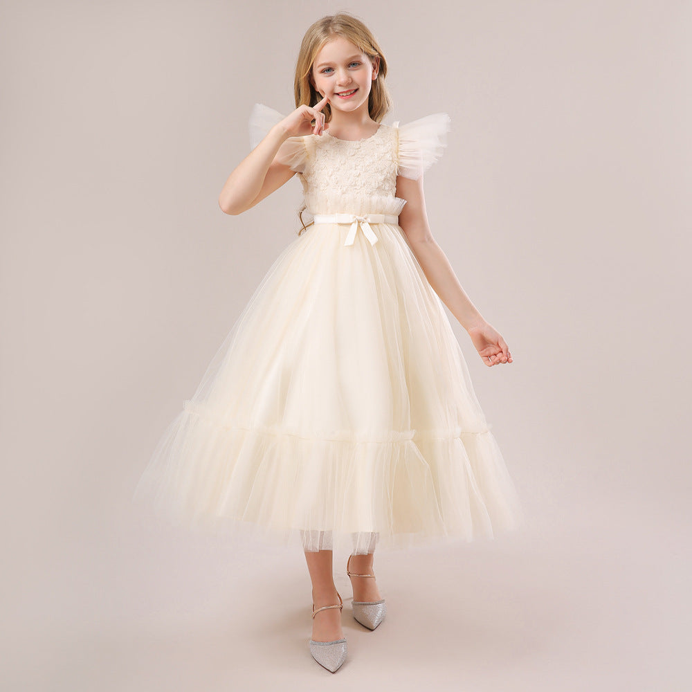 Girls' Tea-Length Tulle Princess Dress for Parties, Weddings & Photoshoots