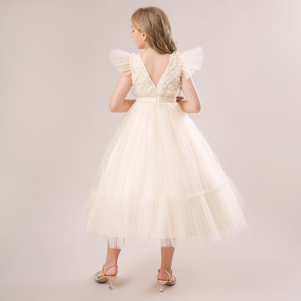 Girls' Tea-Length Tulle Princess Dress for Parties, Weddings & Photoshoots