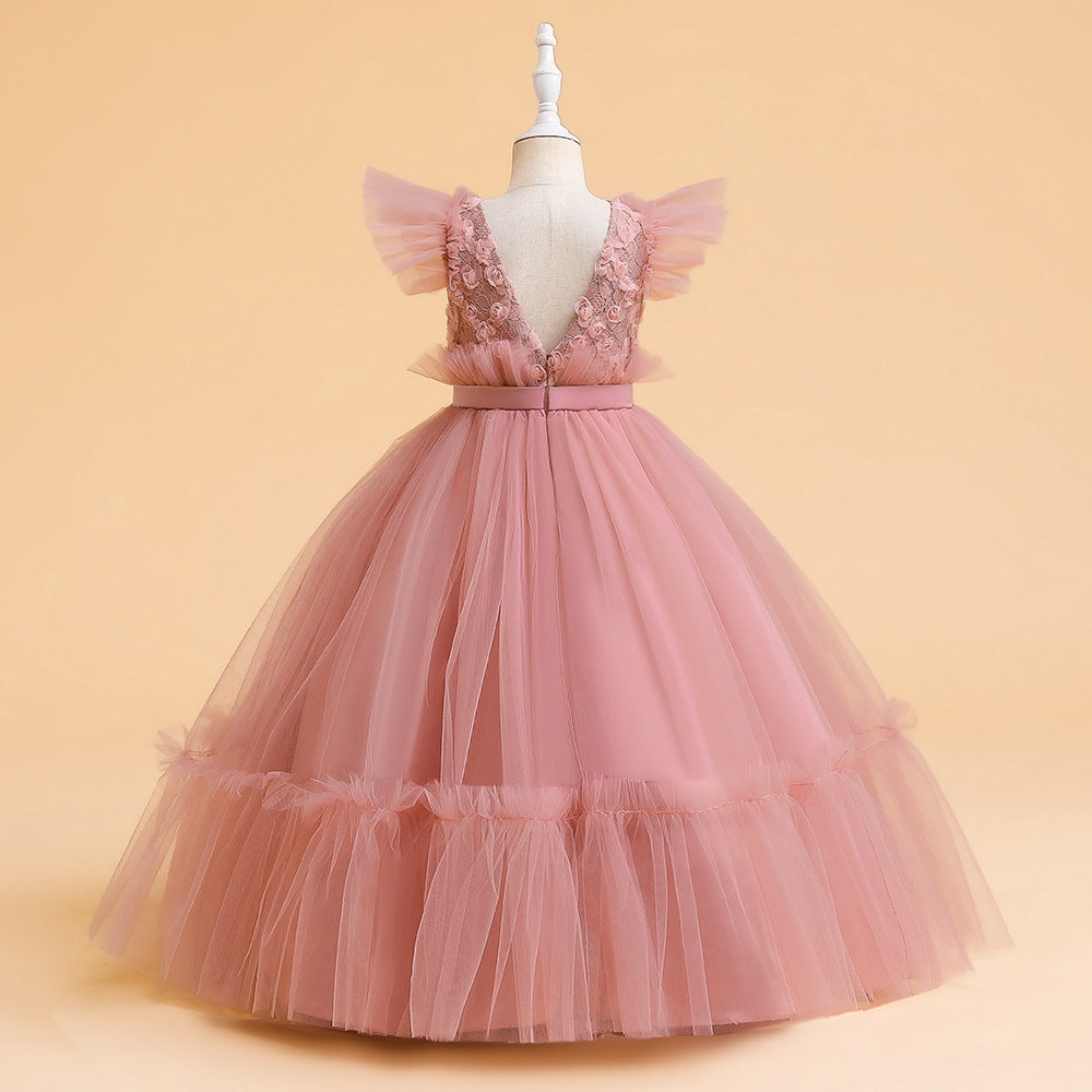 Girls' Tea-Length Tulle Princess Dress for Parties, Weddings & Photoshoots