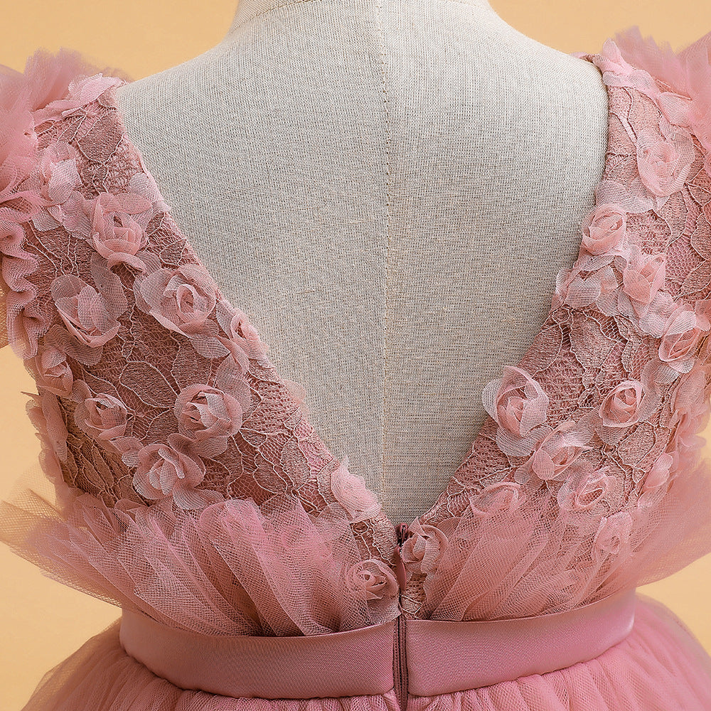 Girls' Tea-Length Tulle Princess Dress for Parties, Weddings & Photoshoots