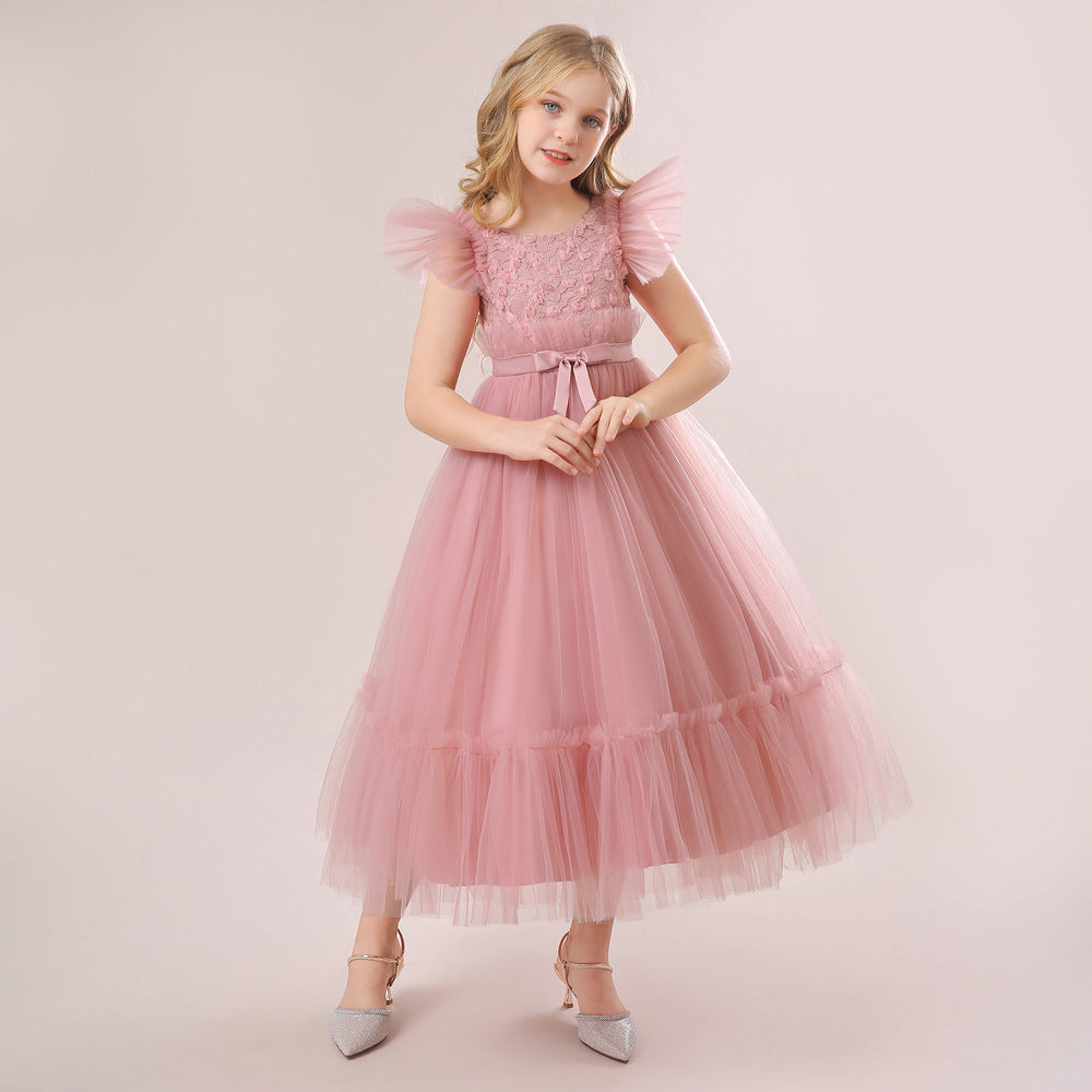 Girls' Tea-Length Tulle Princess Dress for Parties, Weddings & Photoshoots