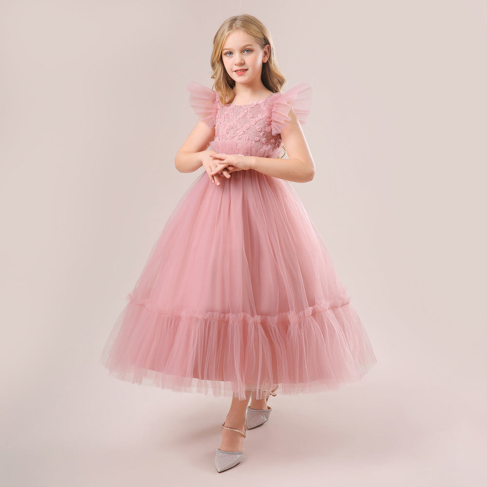 Girls' Tea-Length Tulle Princess Dress for Parties, Weddings & Photoshoots