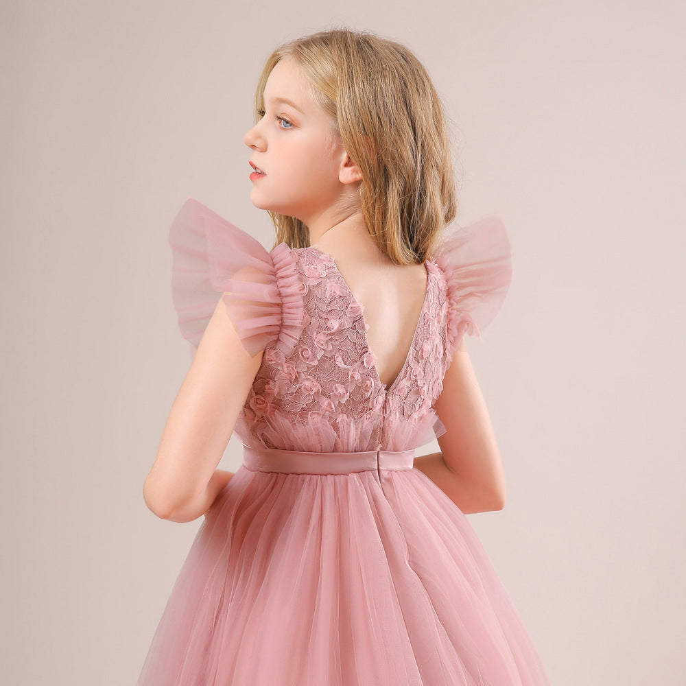 Girls' Tea-Length Tulle Princess Dress for Parties, Weddings & Photoshoots