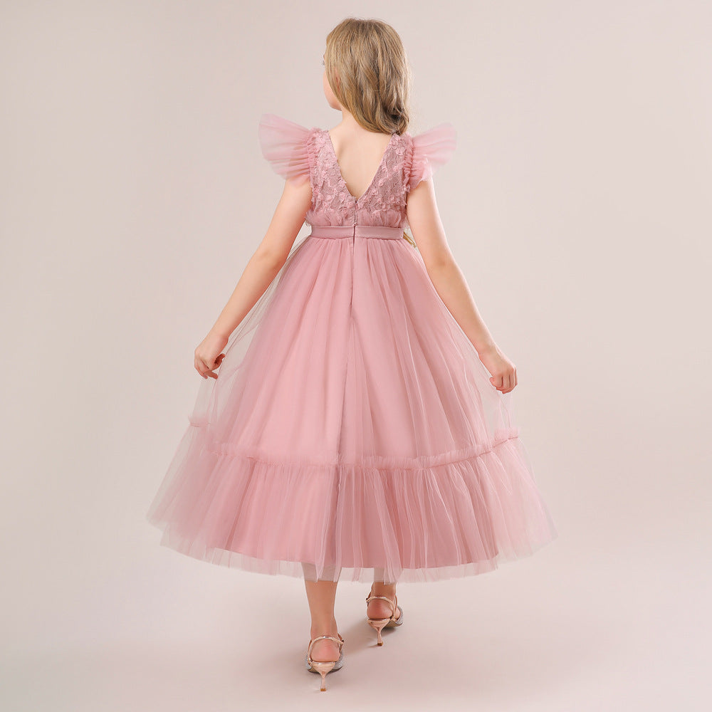 Girls' Tea-Length Tulle Princess Dress for Parties, Weddings & Photoshoots
