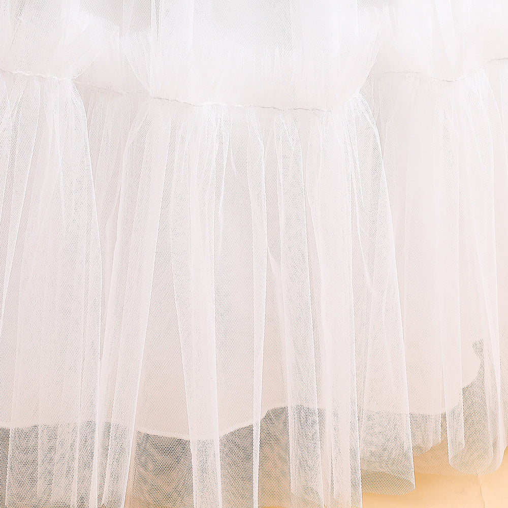 Girls' Tea-Length Tulle Princess Dress for Parties, Weddings & Photoshoots