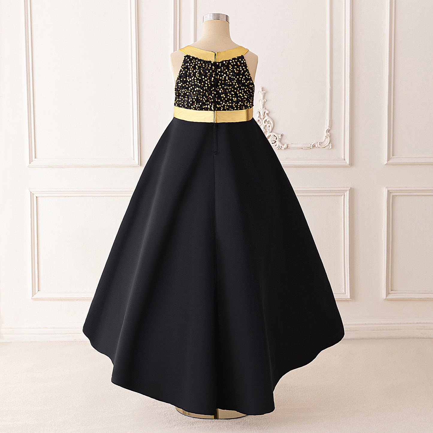 Cute Black Sequin High-Low A-Line Halter Dress for Girls (5-13 Years) | Party & Formal