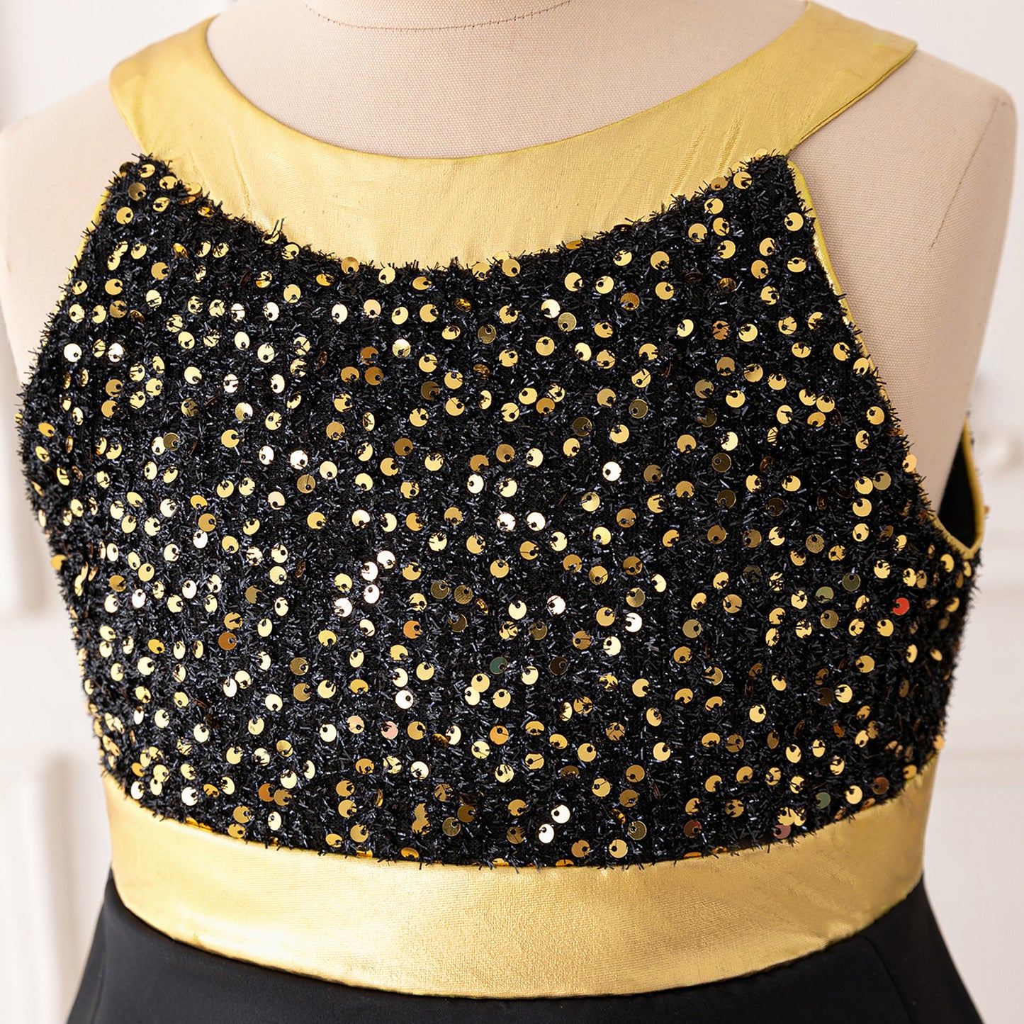Cute Black Sequin High-Low A-Line Halter Dress for Girls (5-13 Years) | Party & Formal