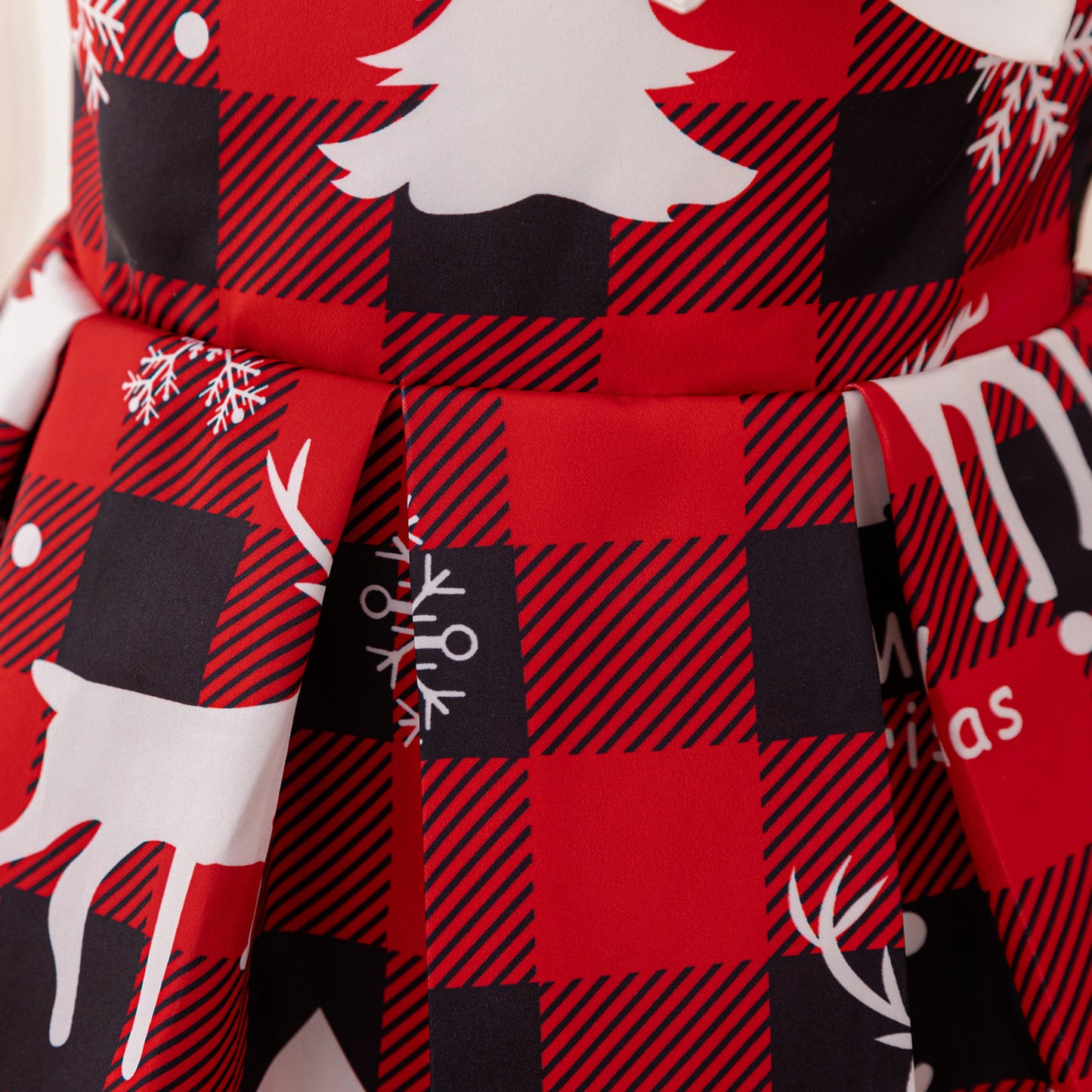 Burgundy Reindeer Snowflake Tea Dress for Girls – Christmas Cartoon Party Outfit