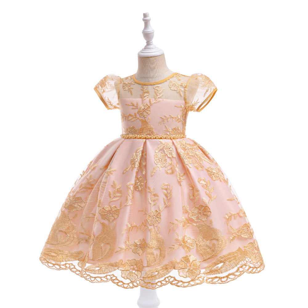 Embroidered Puffy Princess Dress for Girls – Ball Gown Flower Girl Outfit