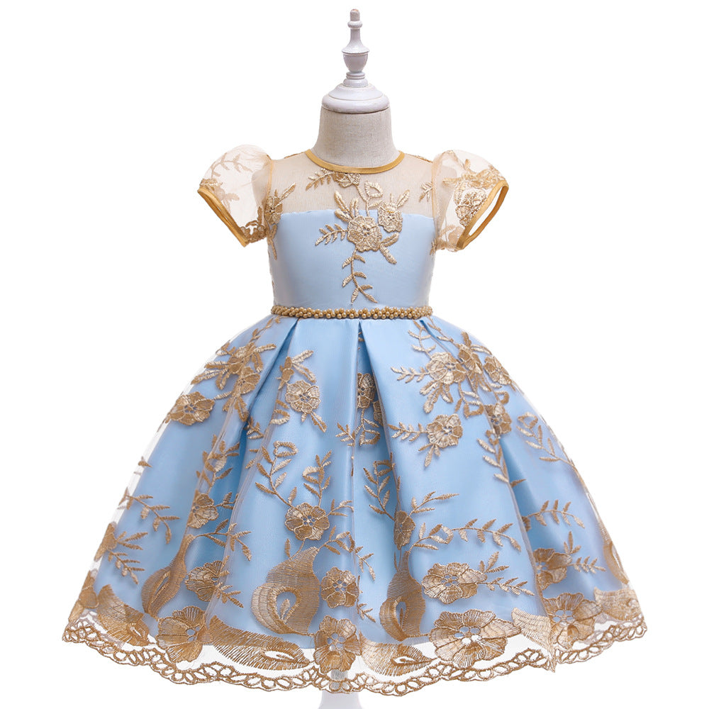 Embroidered Puffy Princess Dress for Girls – Ball Gown Flower Girl Outfit