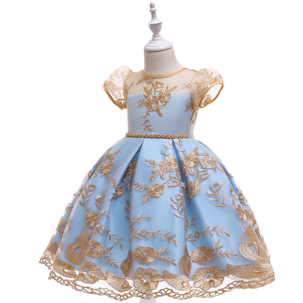 Embroidered Puffy Princess Dress for Girls – Ball Gown Flower Girl Outfit