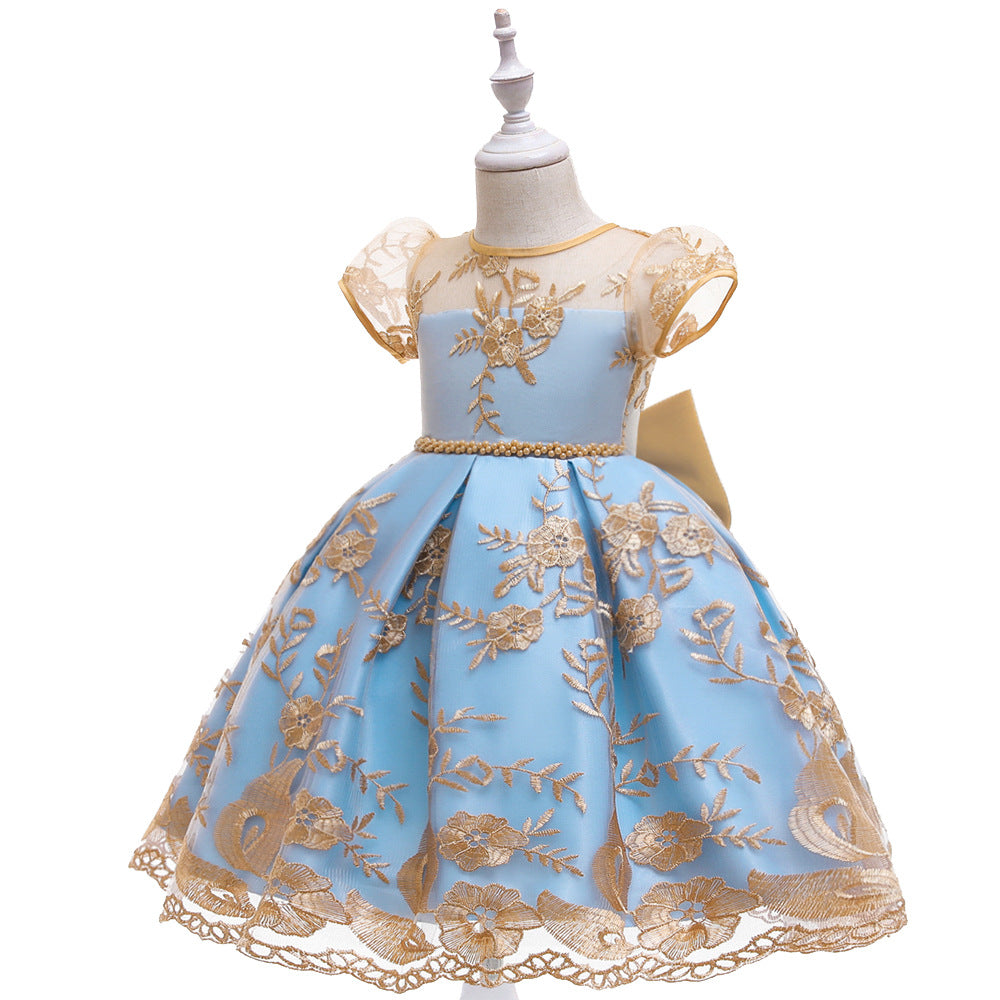 Embroidered Puffy Princess Dress for Girls – Ball Gown Flower Girl Outfit