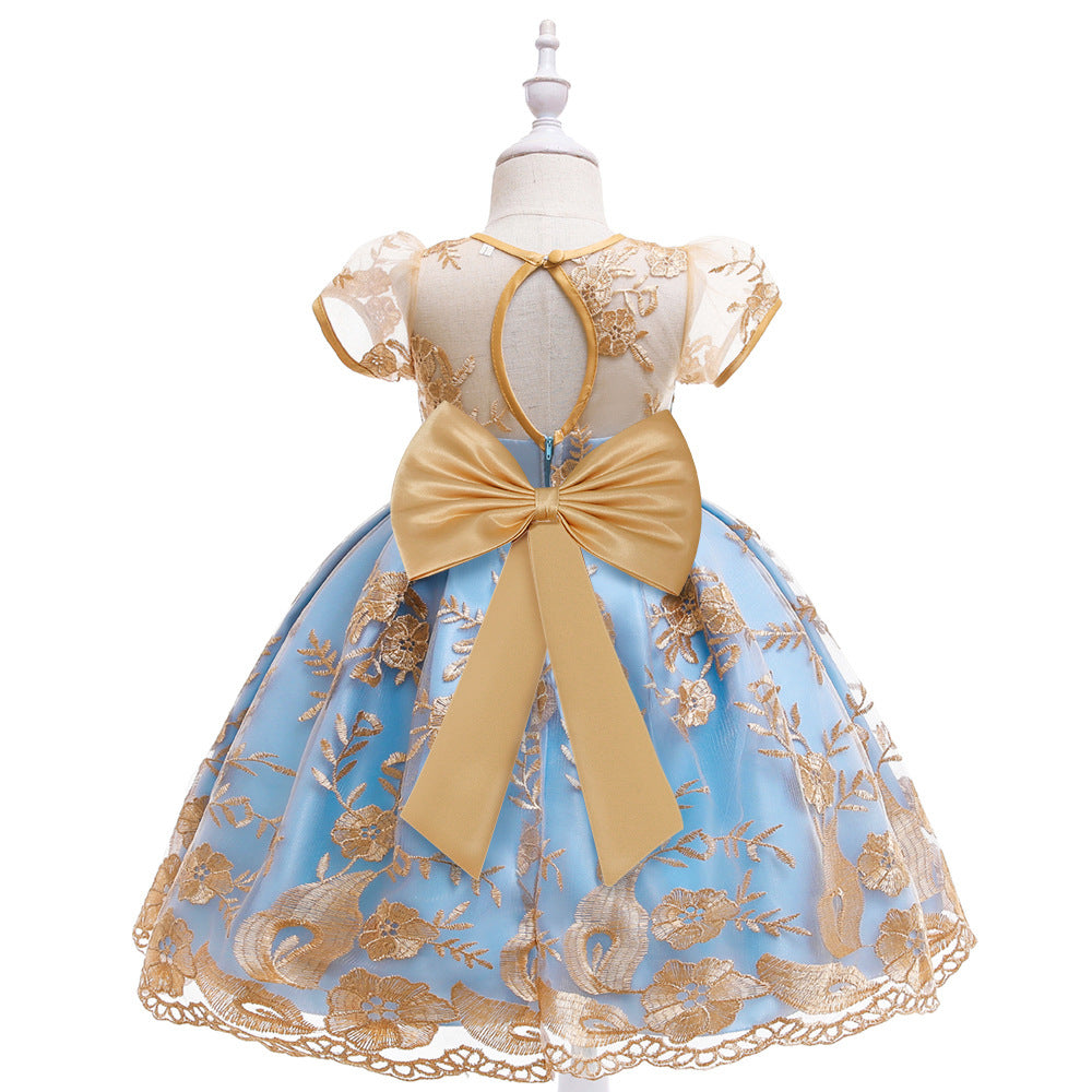 Embroidered Puffy Princess Dress for Girls – Ball Gown Flower Girl Outfit