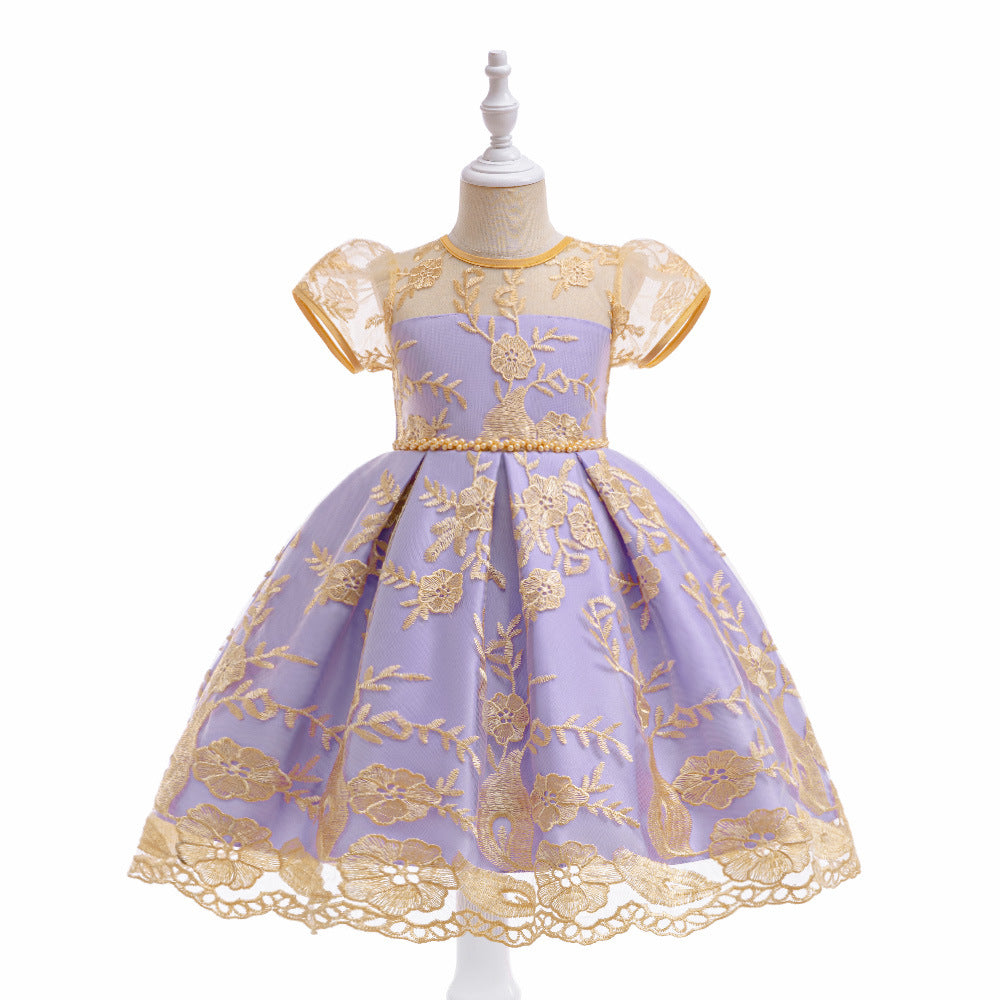 Embroidered Puffy Princess Dress for Girls – Ball Gown Flower Girl Outfit