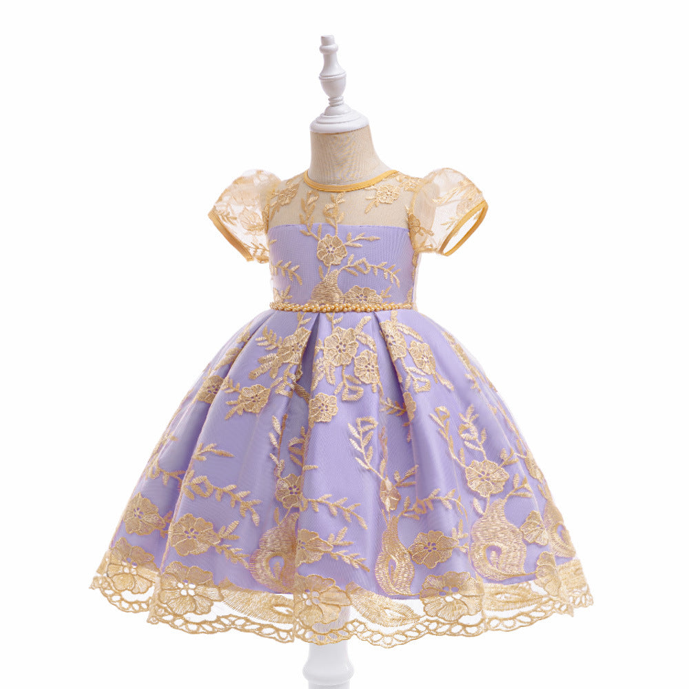 Embroidered Puffy Princess Dress for Girls – Ball Gown Flower Girl Outfit