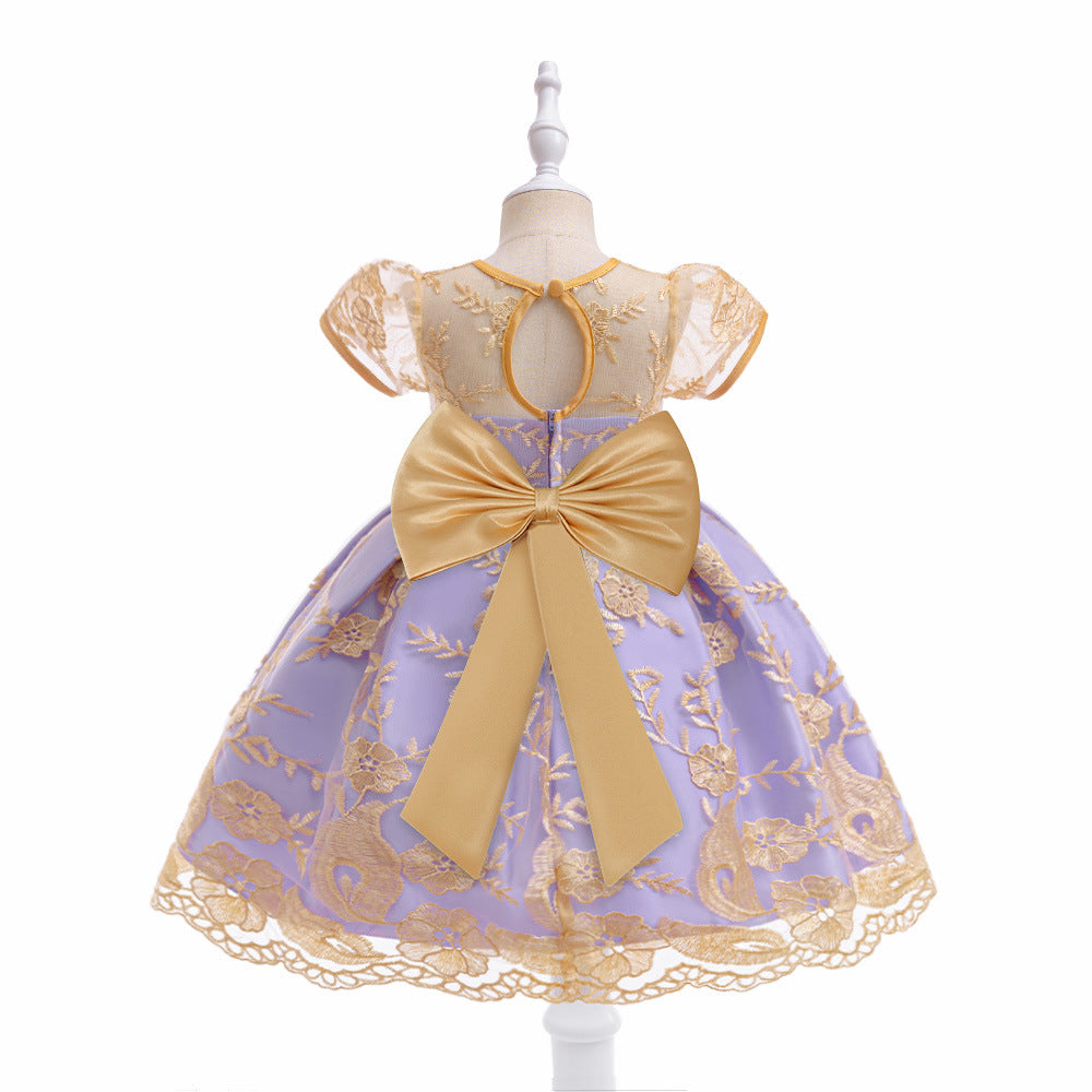 Embroidered Puffy Princess Dress for Girls – Ball Gown Flower Girl Outfit