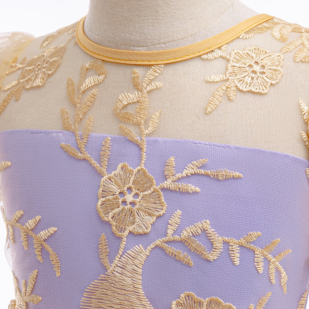 Embroidered Puffy Princess Dress for Girls – Ball Gown Flower Girl Outfit