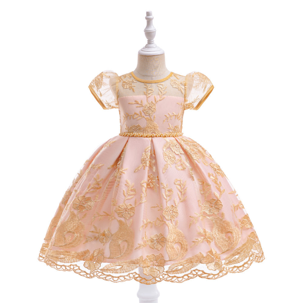 Embroidered Puffy Princess Dress for Girls – Ball Gown Flower Girl Outfit