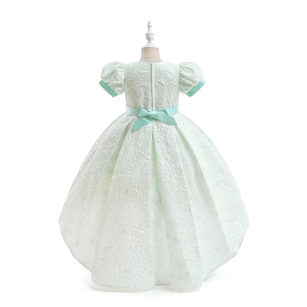 Flower Girl High-Low Princess Dress with Bow for Kids Ages 3-8