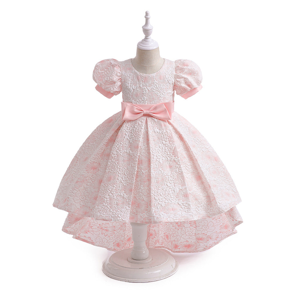Flower Girl High-Low Princess Dress with Bow for Kids Ages 3-8
