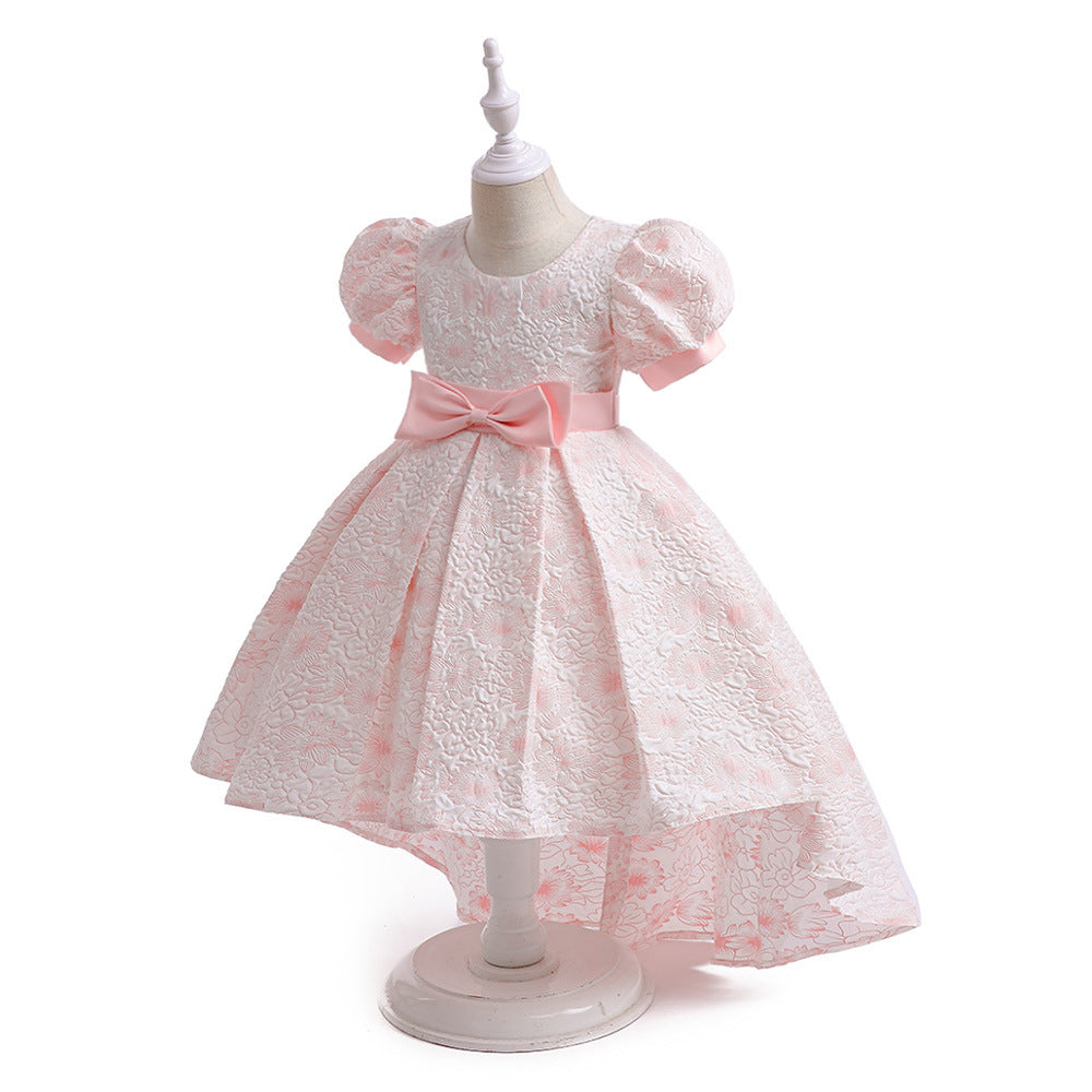 Flower Girl High-Low Princess Dress with Bow for Kids Ages 3-8