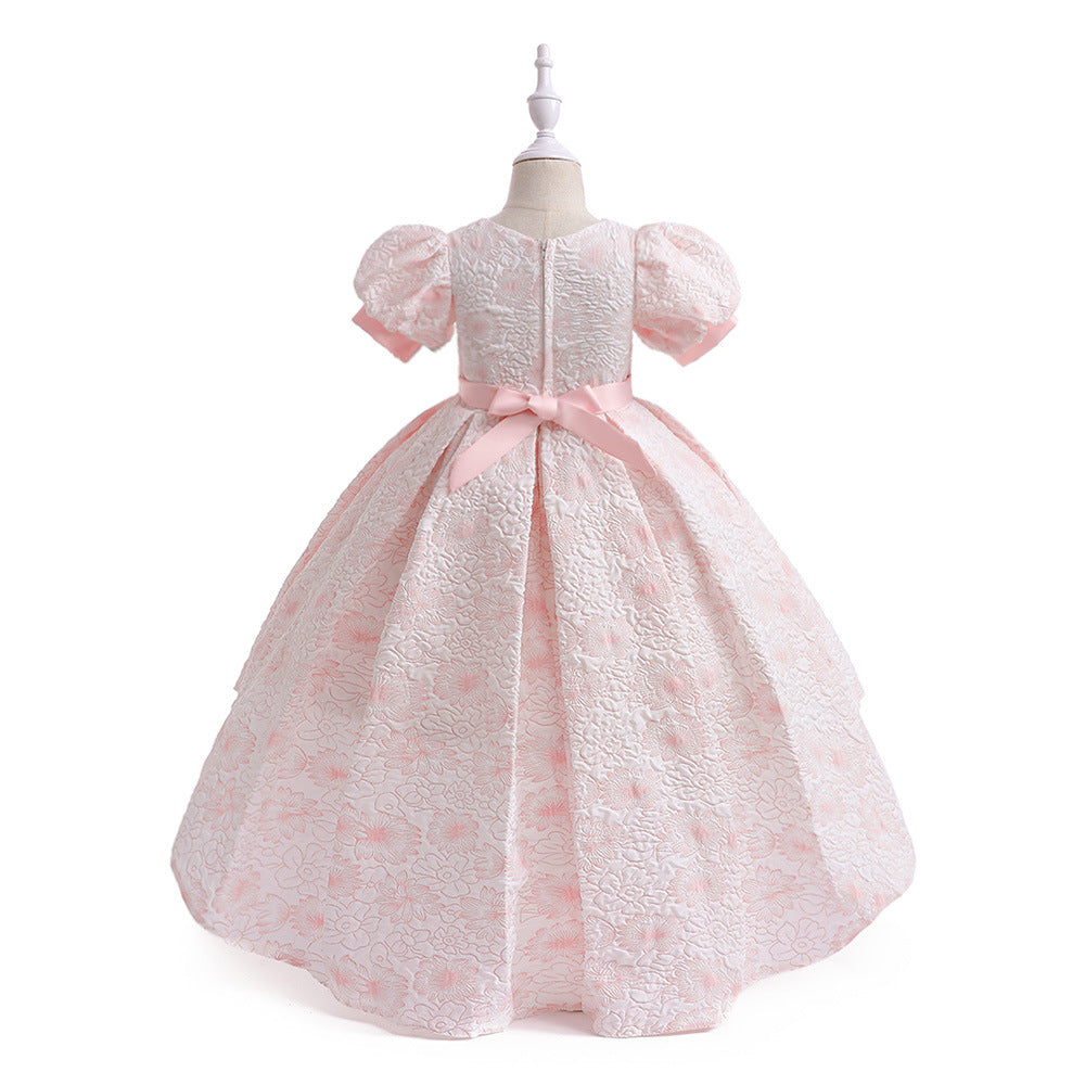 Flower Girl High-Low Princess Dress with Bow for Kids Ages 3-8
