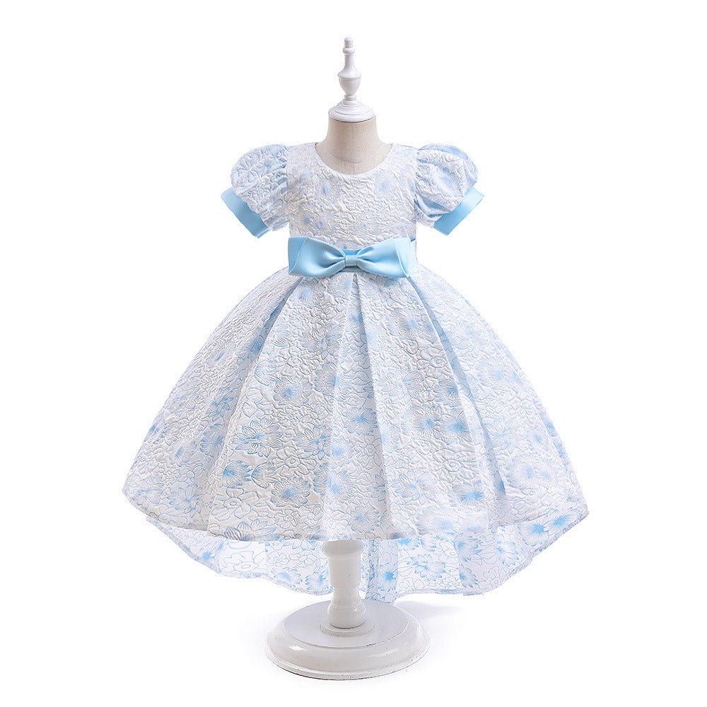 Flower Girl High-Low Princess Dress with Bow for Kids Ages 3-8