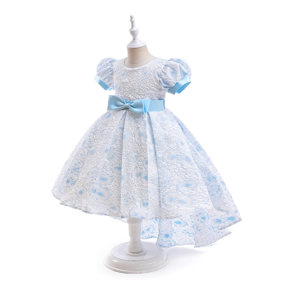 Flower Girl High-Low Princess Dress with Bow for Kids Ages 3-8