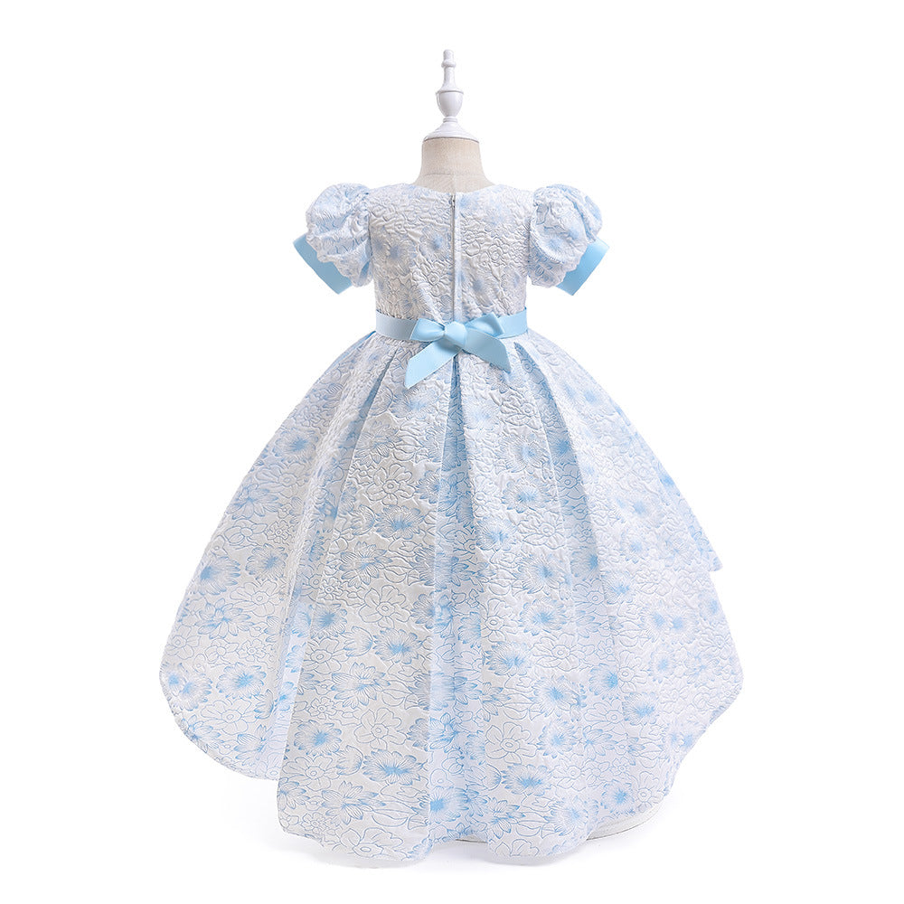 Flower Girl High-Low Princess Dress with Bow for Kids Ages 3-8