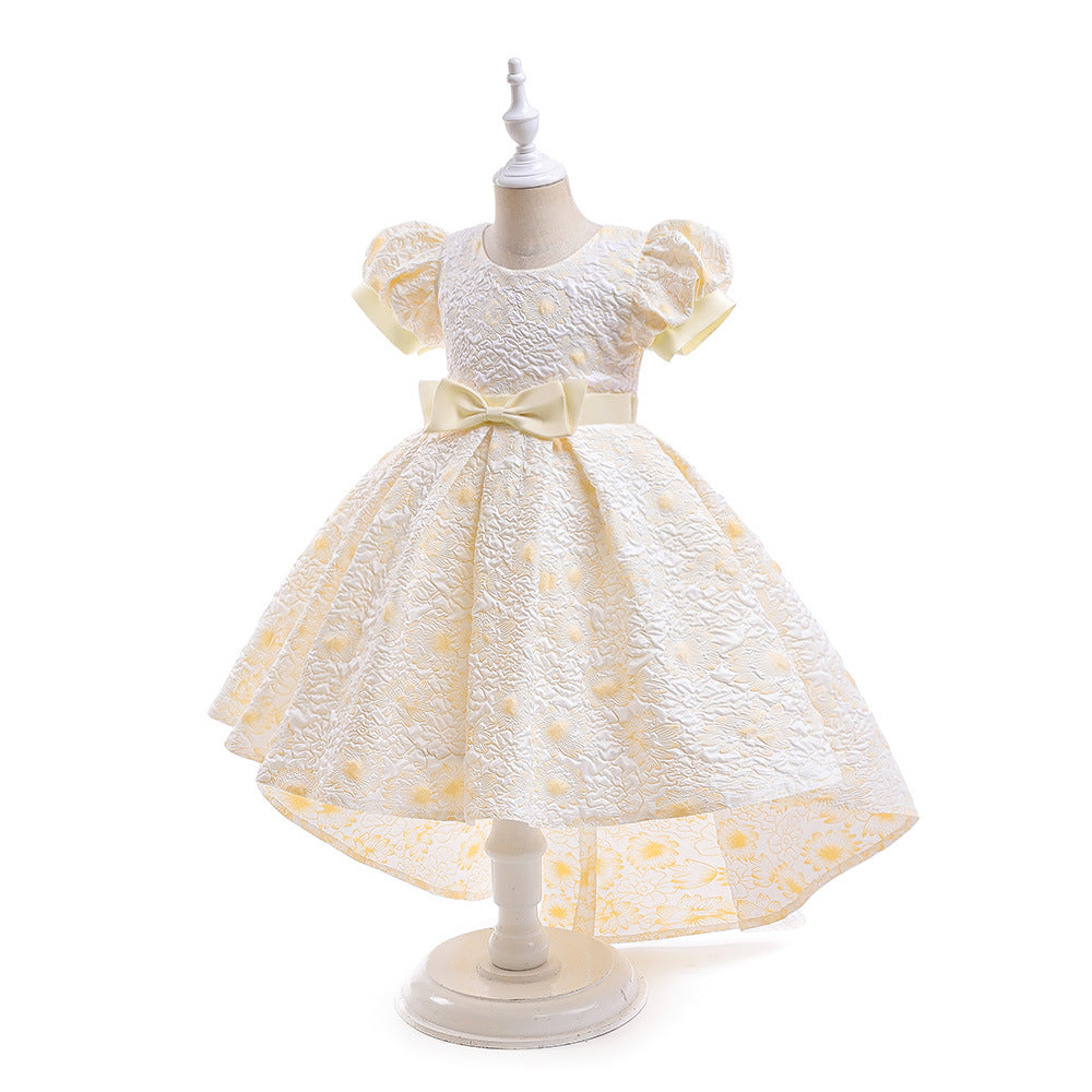 Flower Girl High-Low Princess Dress with Bow for Kids Ages 3-8