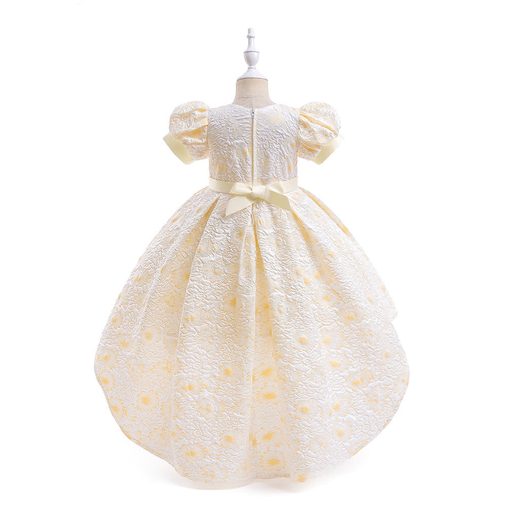 Flower Girl High-Low Princess Dress with Bow for Kids Ages 3-8