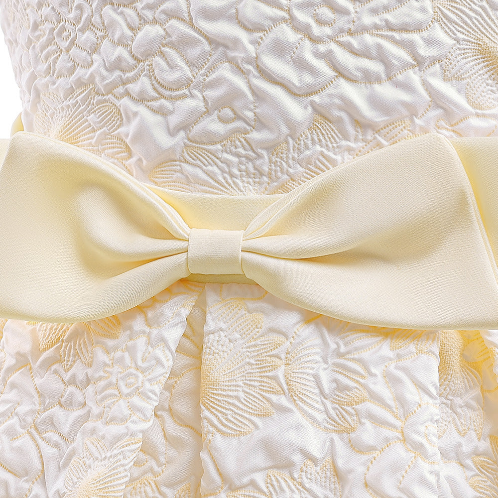 Flower Girl High-Low Princess Dress with Bow for Kids Ages 3-8