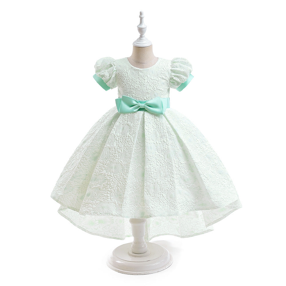 Flower Girl High-Low Princess Dress with Bow for Kids Ages 3-8