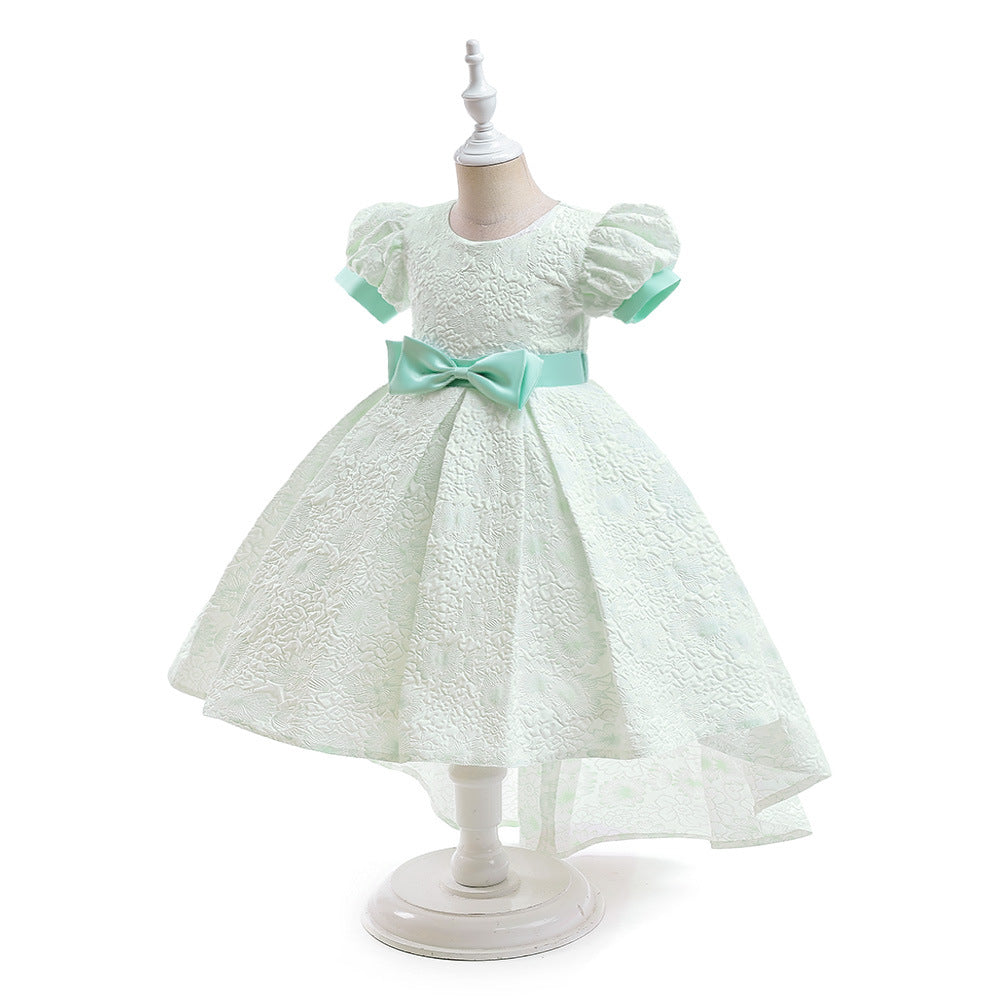 Flower Girl High-Low Princess Dress with Bow for Kids Ages 3-8