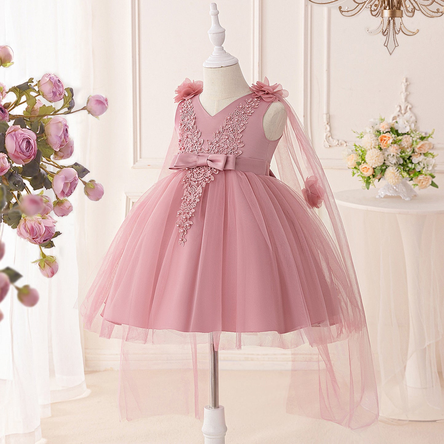 Adorable A-Line Tulle & Lace 3D Flower Girl Dress for Parties & Weddings